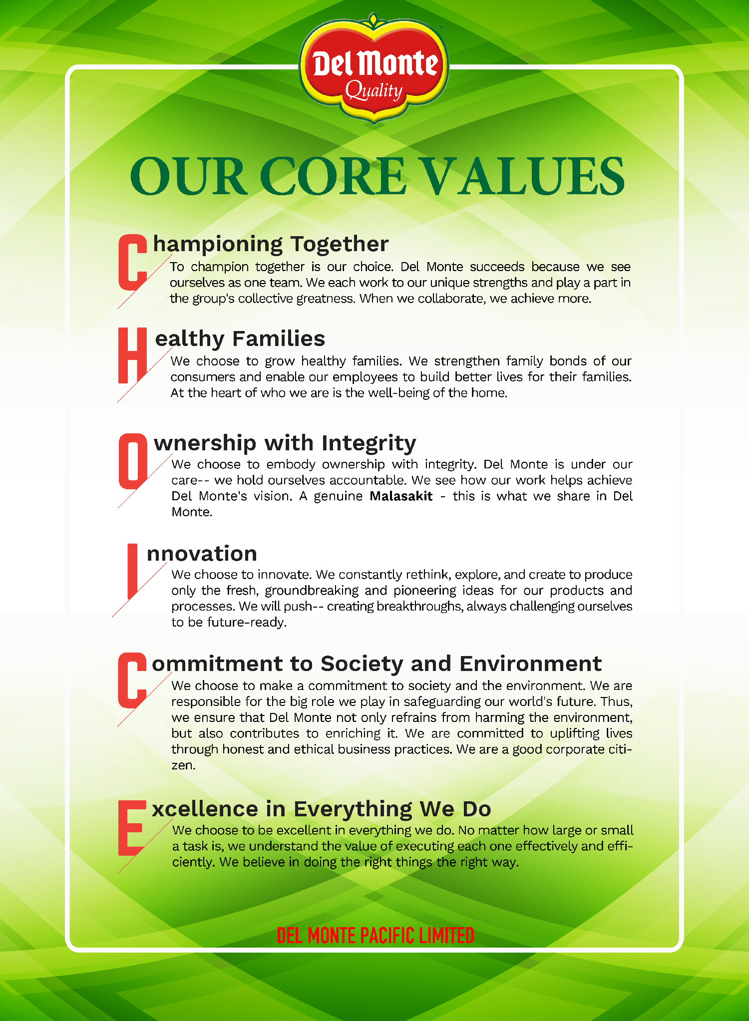Del Monte Philippines's vision & values, the Secret to Del Monte